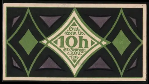 Notgeld St. Georgen a. d. Gusen, 10 Heller, geometrisches Muster in Grün und Schwarz