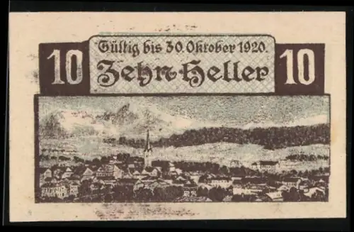 Notgeld Windischgarsten 1920, 10 Heller, Ortsansicht und Wappen von Windischgarsten