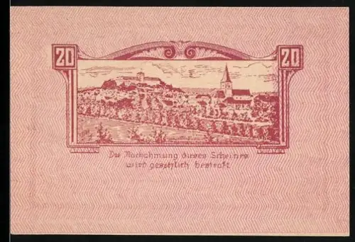 Notgeld Weitra /N. Ö. 1920, 20 Heller, Ortsansicht und Gebäude mit Wappen