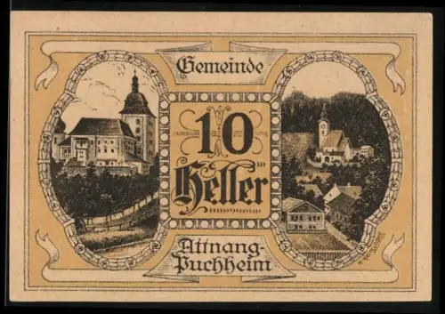 Notgeld Attnang-Puchheim 1920, 10 Heller, Gebäudeansichten und Landschaftsmotive