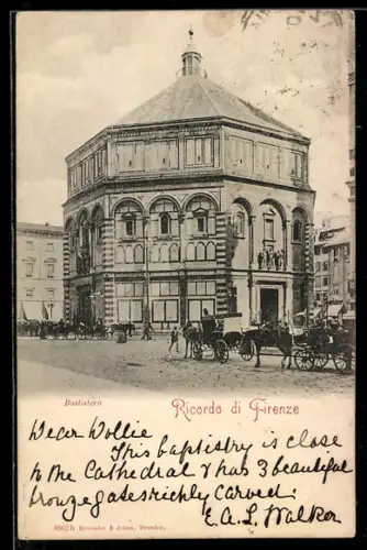 AK Firenze, Battistero con carrozze e persone di fronte