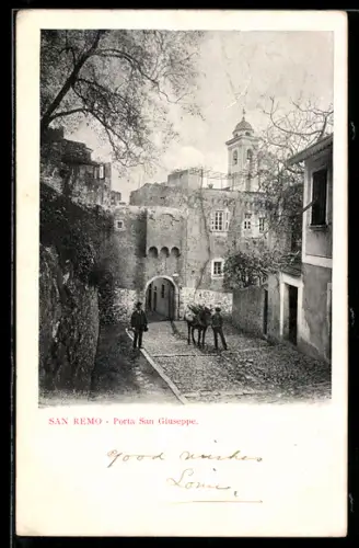 AK San Remo, Porta San Giuseppe, antica strada con passanti e cavalli