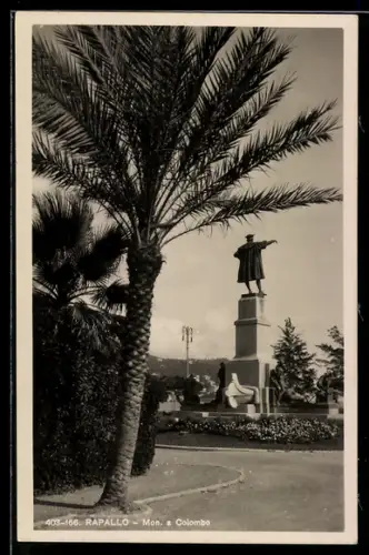 AK Rapallo, Monumento a Colombo con palme e giardino