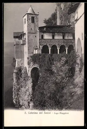 AK S. Caterina del Sasso /Lago Maggiore, Vista del monastero arroccato sulla scogliera