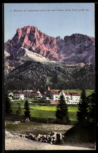 AK S. Martino di Castrozza, Vista del paese con Cimon della Pala sullo sfondo