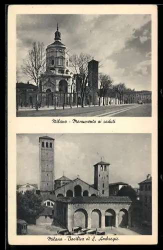 AK Milano, Monumento ai caduti e Basilica di S. Ambrogio