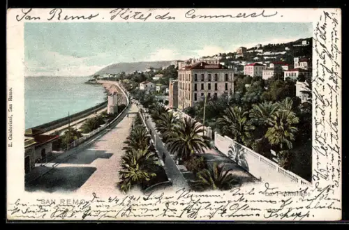 AK San Remo, Vista del lungomare con hotel e palme