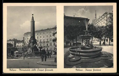 AK Milano, Monumento delle Cinque Giornate e Piazza Fontana