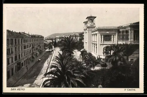 AK San Remo, Il Casino con vista sulla strada e palme