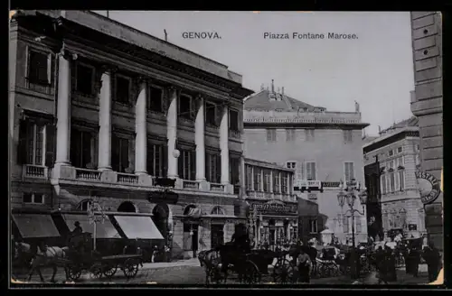 AK Genova, Piazza Fontane Marose con carrozze e edifici storici