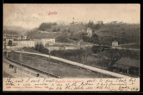 AK Biella, Panorama con vista su colline e edifici storici