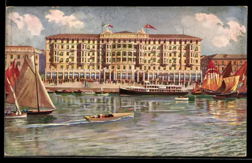 AK Trieste, Savoia Excelsior Palace con barche e motoscafi sul mare