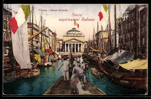 AK Trieste, Canal Grande con vele e bandiere italiane