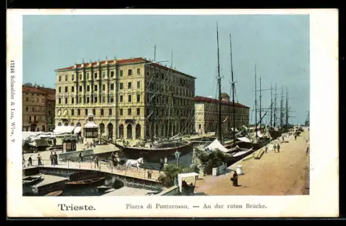 AK Trieste, Piazza di Ponterosso, an der roten Brücke
