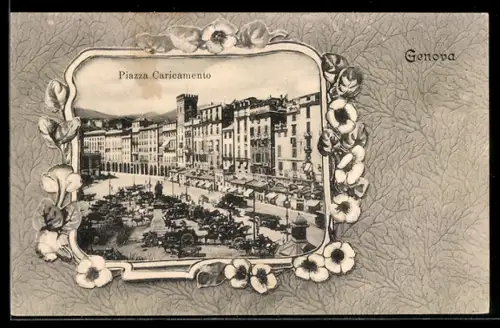 AK Genova, Piazza Caricamento con contorno floreale