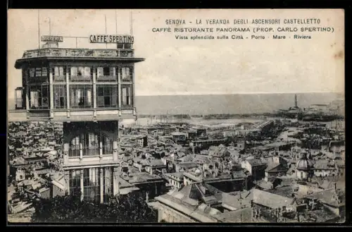 AK Genova, La veranda degli ascensori Castelletto e panorama sulla città