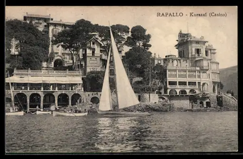 AK Rapallo, Kursaal / Casino con barche a vela sul mare