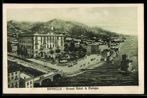 Künstler-AK Rapallo, Grand Hôtel & Europa, Veduta panoramica