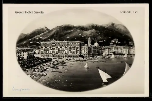 AK Rapallo, Grand Hôtel Savola e vista costiera con barche a vela