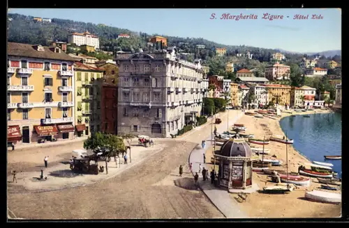 AK S. Margherita Ligure, Hotel Lido e vista sulla spiaggia con barche