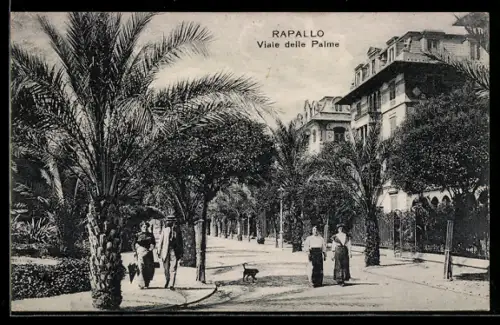 AK Rapallo, Viale delle Palme con palme e passanti