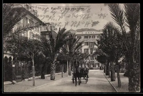 AK Rapallo, Viale delle Palme con carrozza tra le palme
