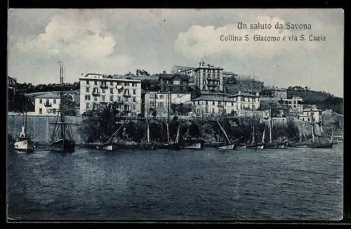 AK Savona, Collina S. Giacomo e via S. Lucia con barche sul lungomare