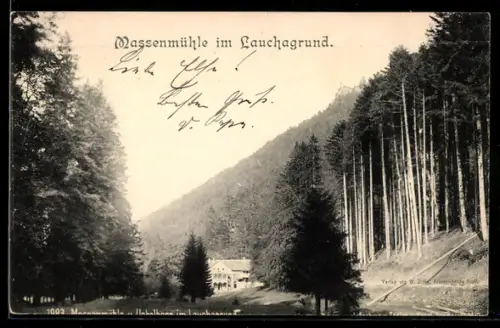 AK Massenmühle im Lauchagrund, Ortspartie am Wald