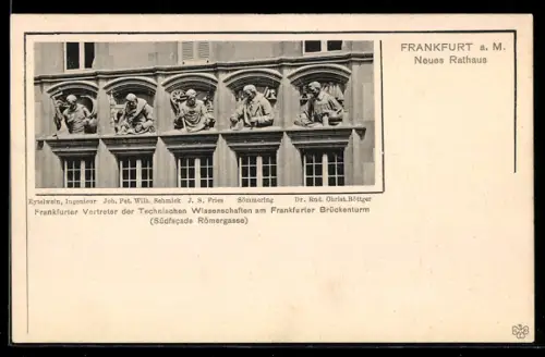AK Alt-Frankfurt, Neues Rathaus, Vertreter der Technischen Wissenschaften am Brückenturm