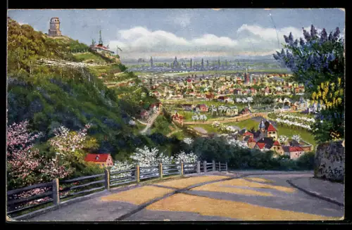 Künstler-AK Lössnitz, Blick auf Dresden