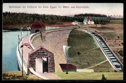 AK Plauen bei Werda, Sperrmauer der Talsperre