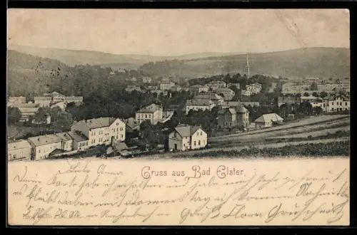 AK Bad Elster, Ortsansicht mit Kirche und umliegenden Gebäuden
