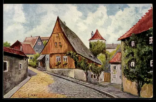 Künstler-AK E. Jahn: Bautzen, Strasse im Ort