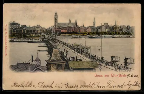 AK Köln-Deutz, Rheinbrücke und Ortsansicht