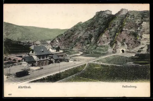 AK Saffenburg /Ahrthal, Blick zum Bahnhof, Tunnel