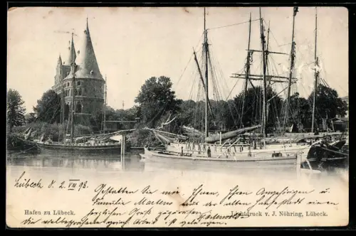 AK Lübeck, Hafen mit Segelschiffen