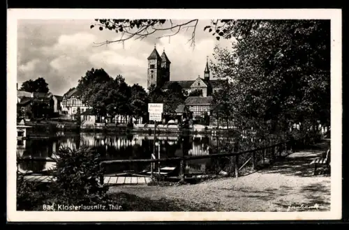 AK Bad Klosterlausnitz /Thür., Klosterkirche mit Teich