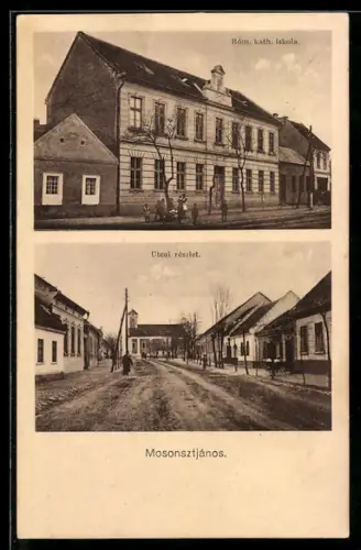 AK Mosonsztjános, Róm. kath. iskola, Utcai részlet