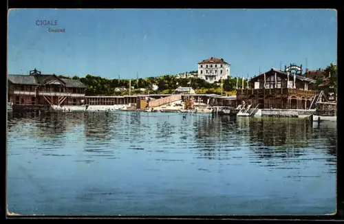 AK Cigale, Das Seebad mit Badegästen