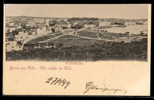 AK Pola, Panorama mit Strassenpartie