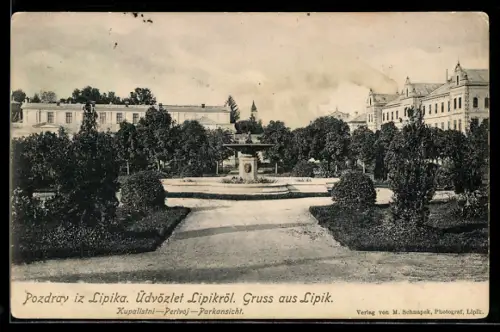 AK Lipik, Ortspartie mit Brunnen