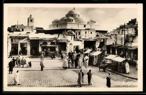 AK Tunis, Place Bab Souika mit Markt