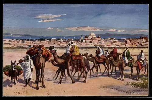 AK Tunis, Kamel-Karawane der Beduinen