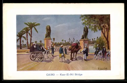 Künstler-AK Le Caire, Le Pont de Kasr-El-Nil