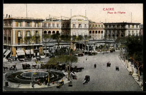 AK Kairo, Place de l`Opera mit Kutschen