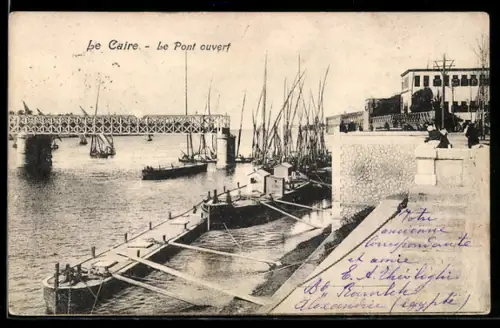 AK Kairo, Le Pont ouvert, Hafenpartie mit Brücke