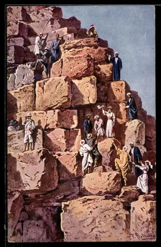 Künstler-AK Friedrich Perlberg: Ägypten, Ascension of the great Piramid