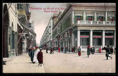 AK Alexandrie, La Bourse et la Rue Cherif-Pacha