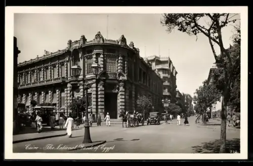 AK Cairo, the National Bank of Egypt, Autos, Kutschen, Passanten, cars, carriages, pedestrian