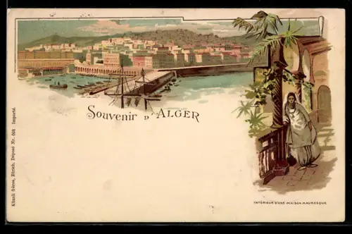Lithographie Alger, Teilansicht, Interieur d`une Maison Mauresque
